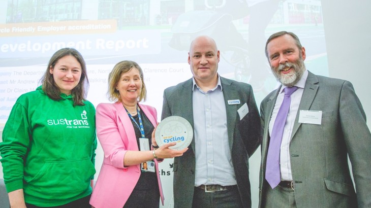Members of the Department for Infrastructure receive the cycle friendly accreditation award