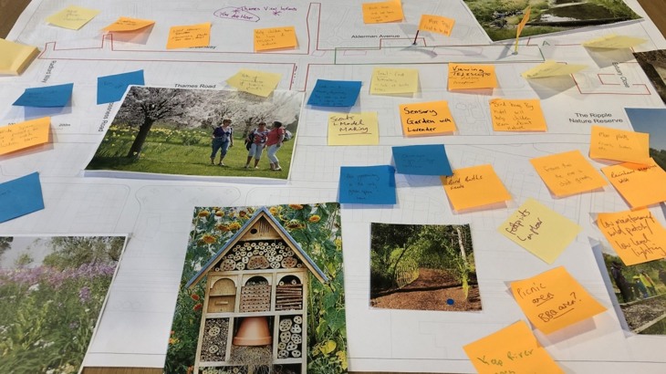 The board of ideas at the Collaborative Design Workshops For The Ripple Greenway Design
