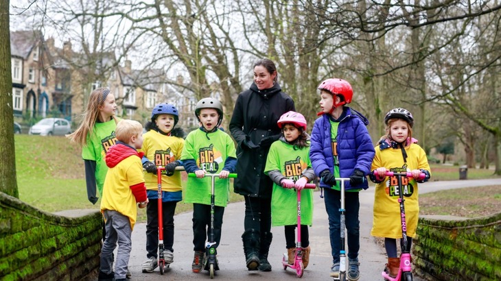 Children with Olympic athlete Dame Sarah Storey