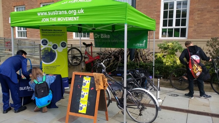 Dr Bike tent in Derby with a bike outside 