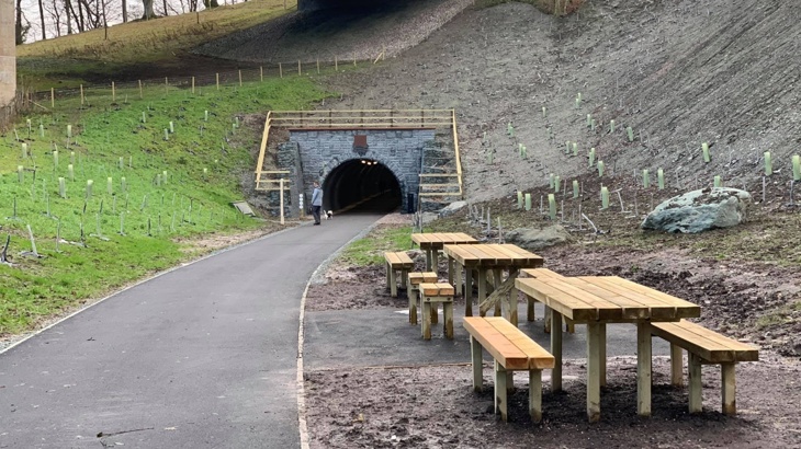 Picnic benches on Keswick to Threlkeld Railway Trail