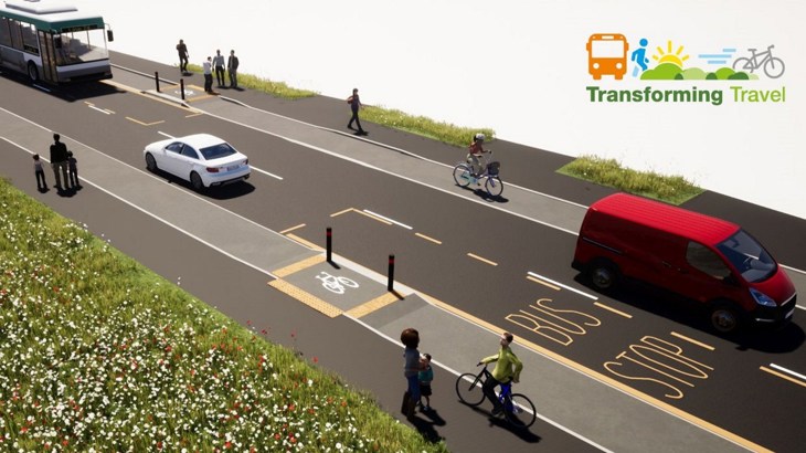 Graphic showing proposed cycle route and pavement improvements