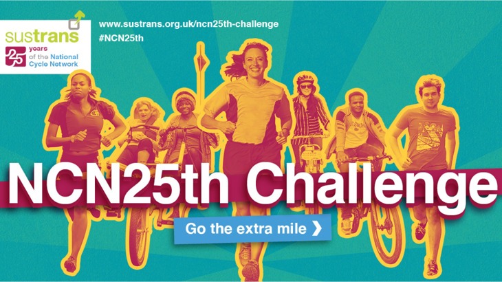 Our NCN 25th Challenge Promotional Image showing different users moving on a route