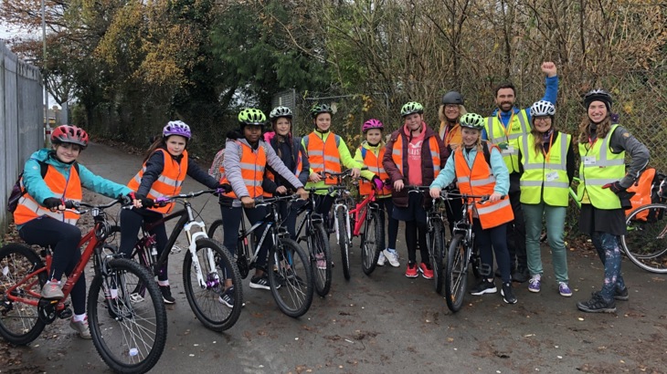 Photo of group of girls on a guided bike ride