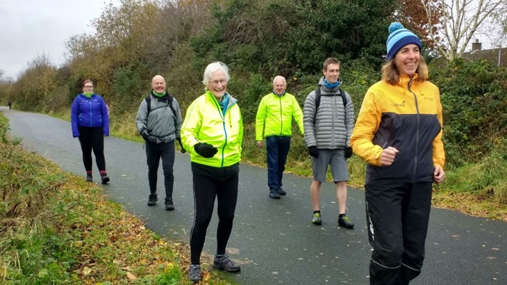 group of volunteers on a socially distanced led walk on the comber greenway, Belfast